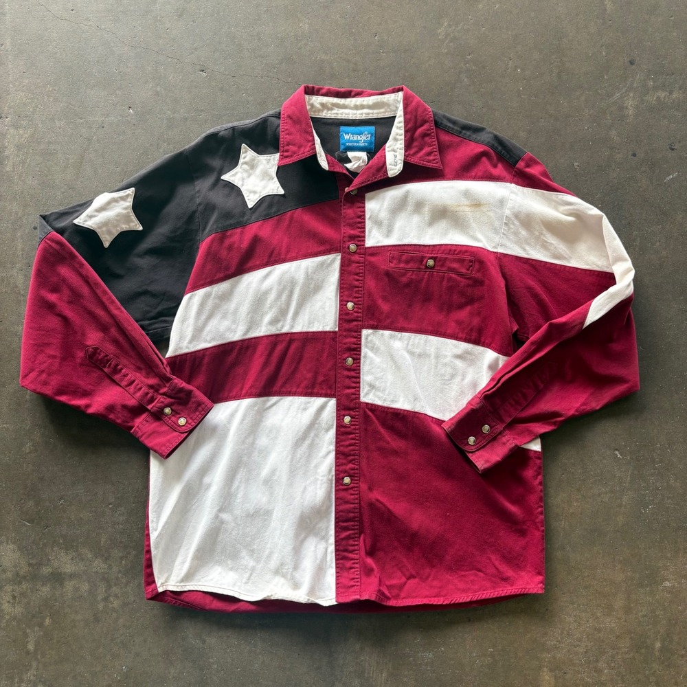 Vintage Wrangler Western Colorblock Star Snap Shirt – Red White Black – XL